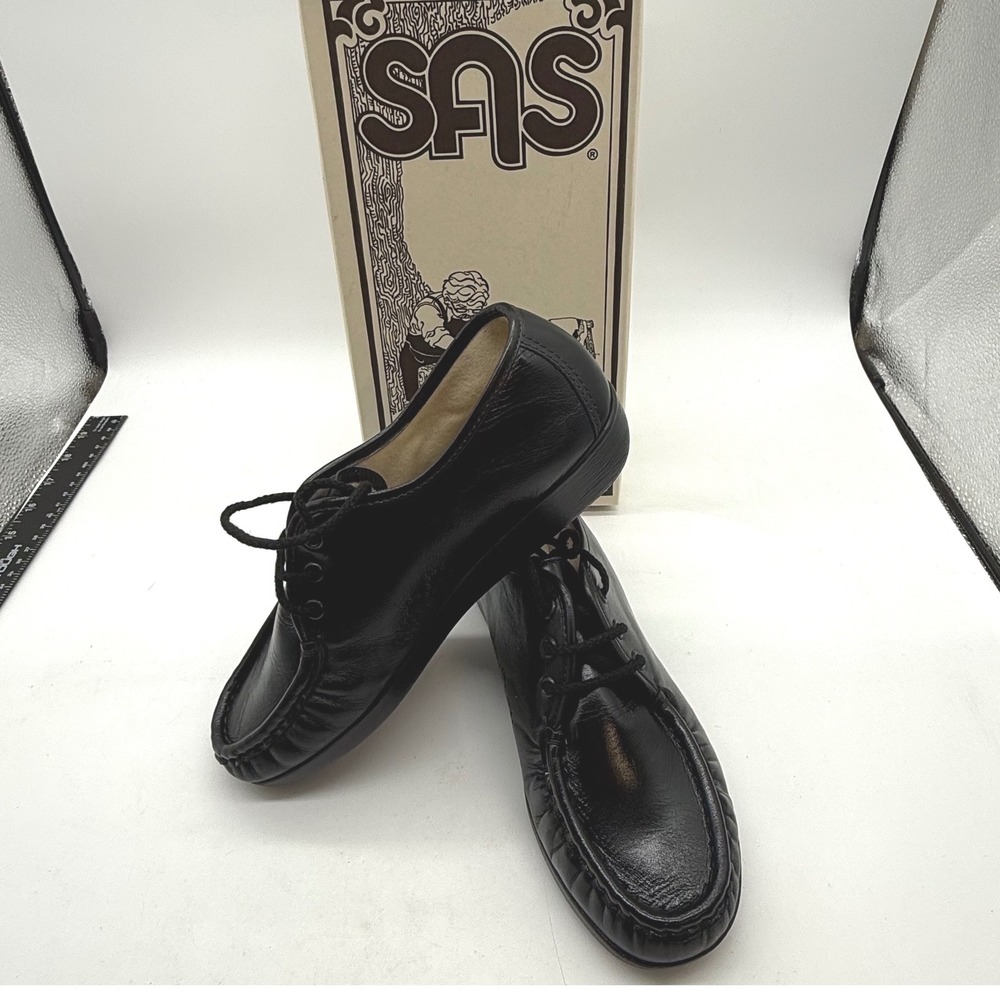 SAS Siesta Womens Black Leather Lace Up Comfort Walking Shoes Made in USA Box